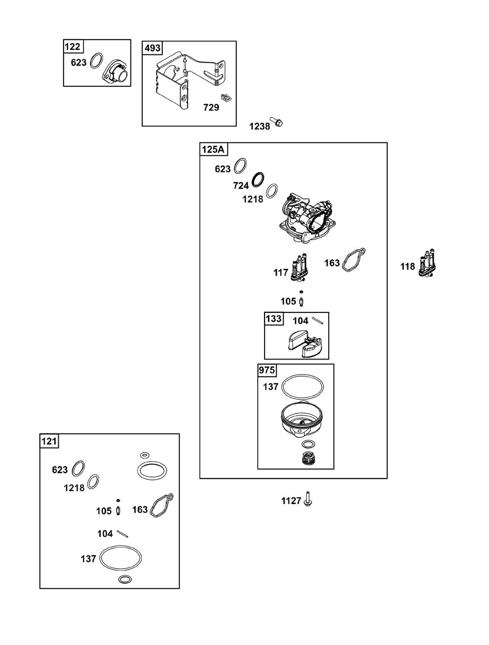 Carburetor Group Diagram and Parts List for 09P802-0011-H5 020000 - 09Z999 Briggs and Stratton Engine